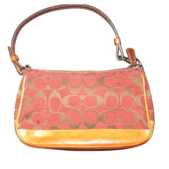 Coach Y2K Hampton Red Canvas & Tan Leather Signature Jacquard Demi Baguette Bag - Picture 11 of 14